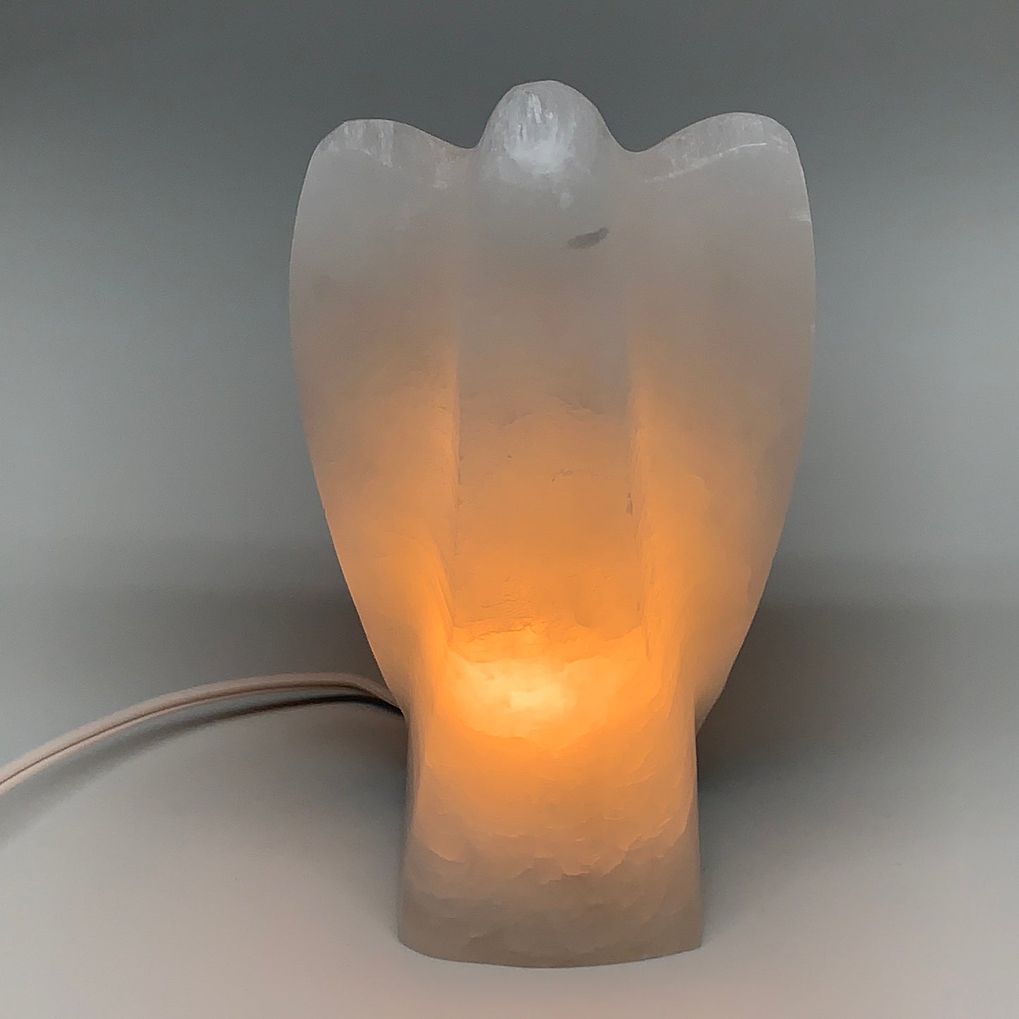 988g, 6.75"x3.7"x2.3" White Selenite (Satin Spar) Angel Lamps @Morocco,B9466