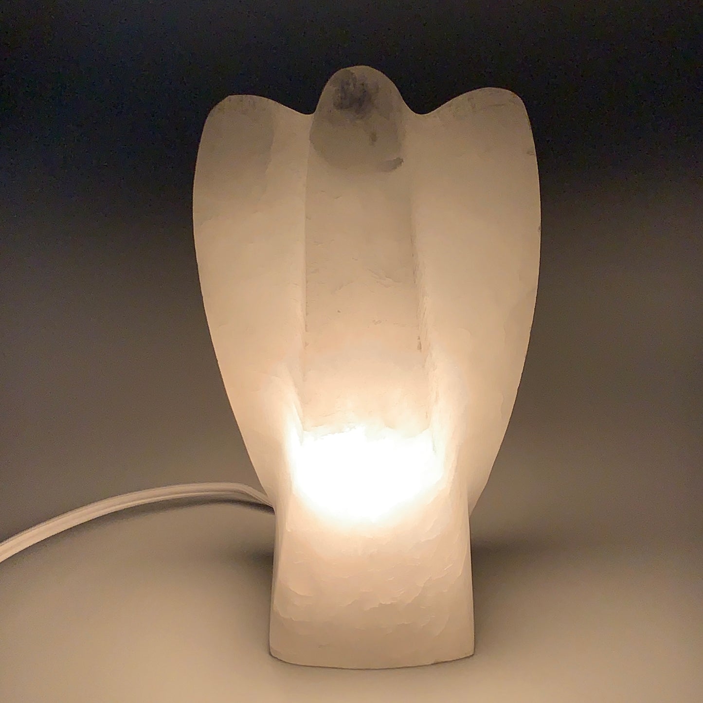 988g, 6.75"x3.7"x2.3" White Selenite (Satin Spar) Angel Lamps @Morocco,B9466