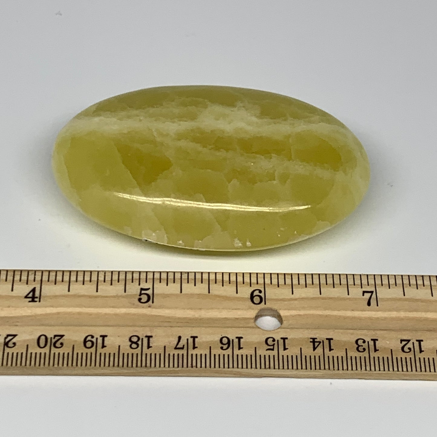 135.3g, 3"x1.9"x0.9", Lemon Calcite Palm-Stone Crystal Polished @Pakistan,B26414