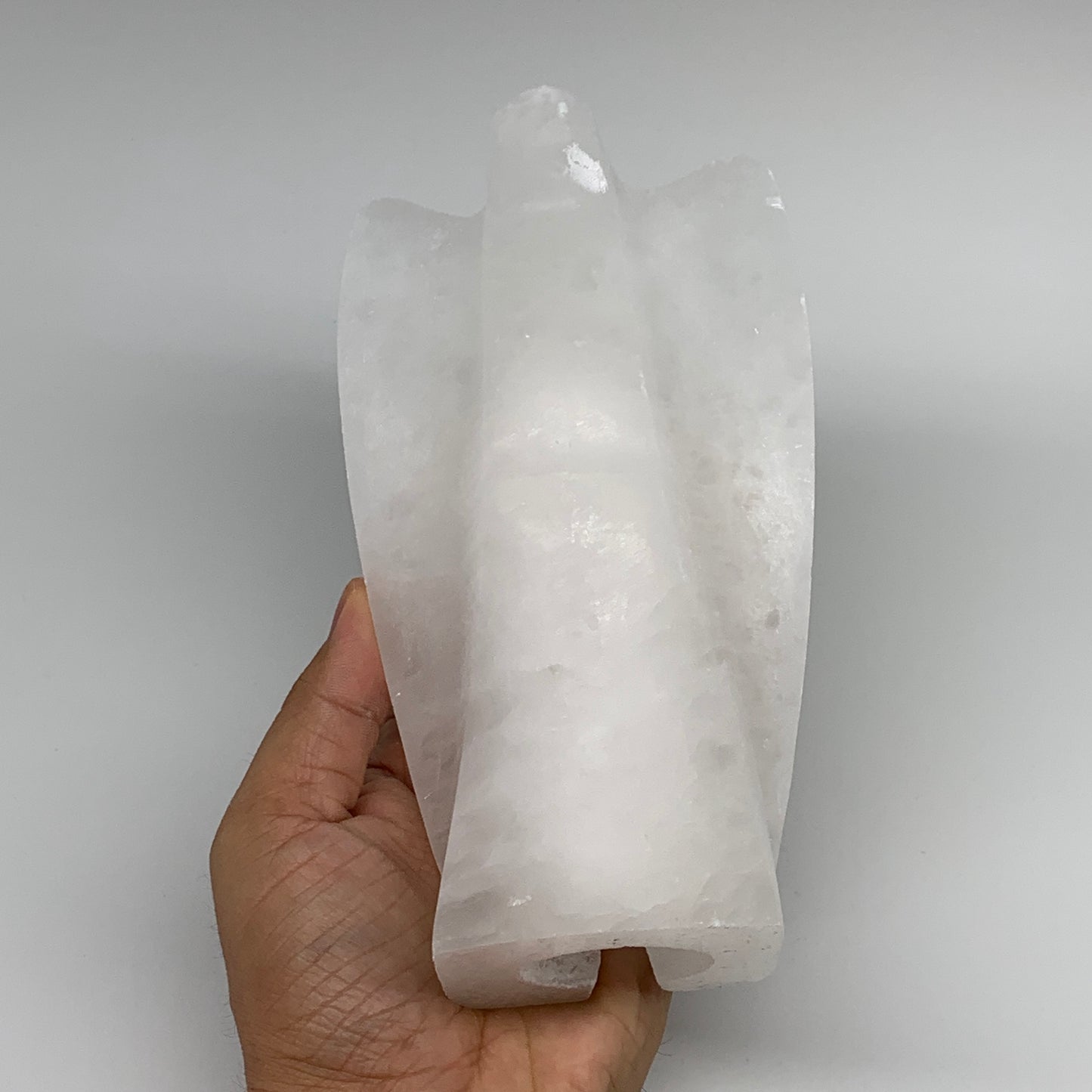 988g, 6.75"x3.7"x2.3" White Selenite (Satin Spar) Angel Lamps @Morocco,B9466