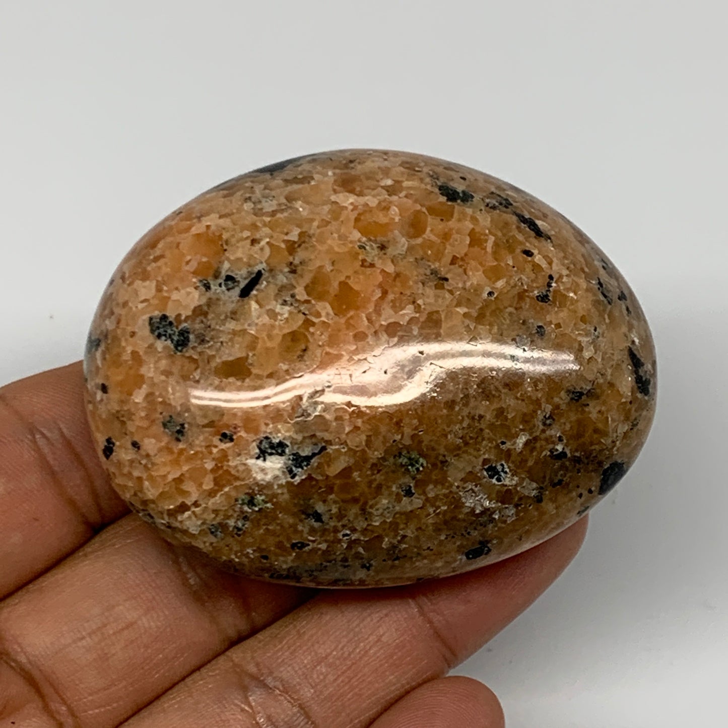 116.3g, 2.4"x1.9"x1", Orange Calcite Palm-Stone Crystal Polished Reiki, B16063