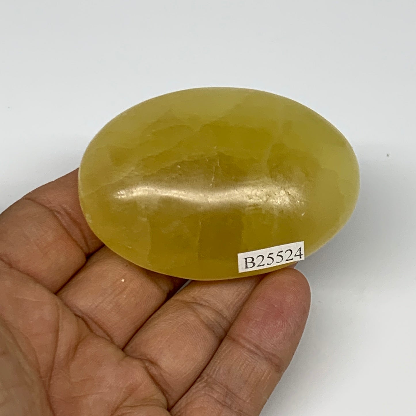 110.5g, 2.5"x1.7"x1", Lemon Calcite Palm-Stone Crystal Polished @Pakistan,B26424