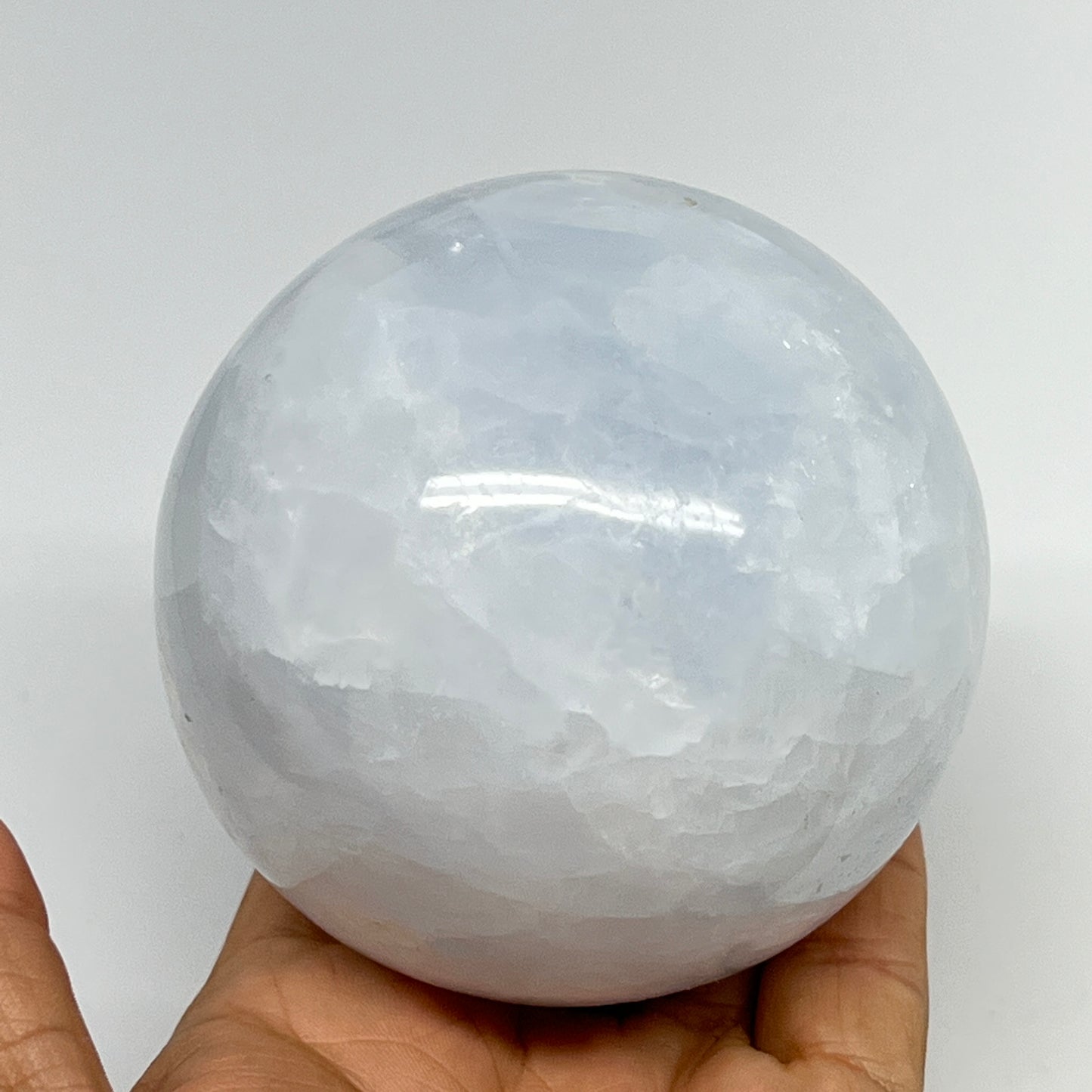 765g,3.2"(81mm) Blue Calcite Sphere Gemstone @Madagascar,Healing Crystal,B20778
