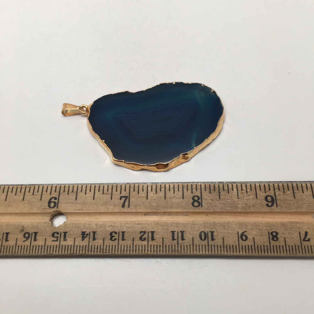 87 cts Blue Agate Druzy Slice Geode Pendant Gold Plated From Brazil, Bp989 - watangem.com