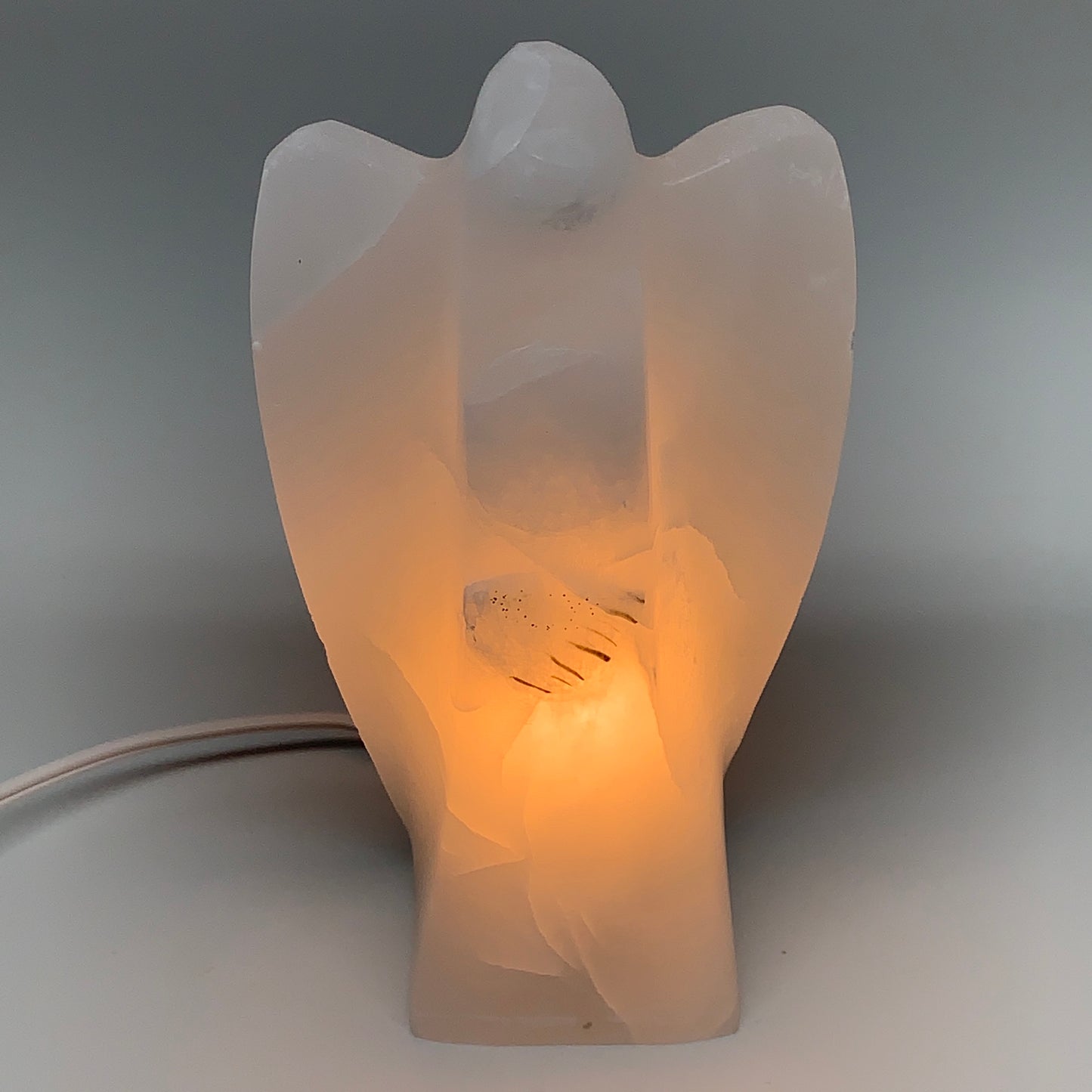 904g,7"x3.9"x1.9" White Selenite (Satin Spar) Angel Lamps @Morocco,B9478