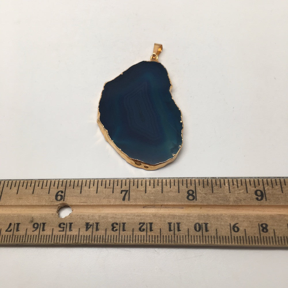 87 cts Blue Agate Druzy Slice Geode Pendant Gold Plated From Brazil, Bp989 - watangem.com