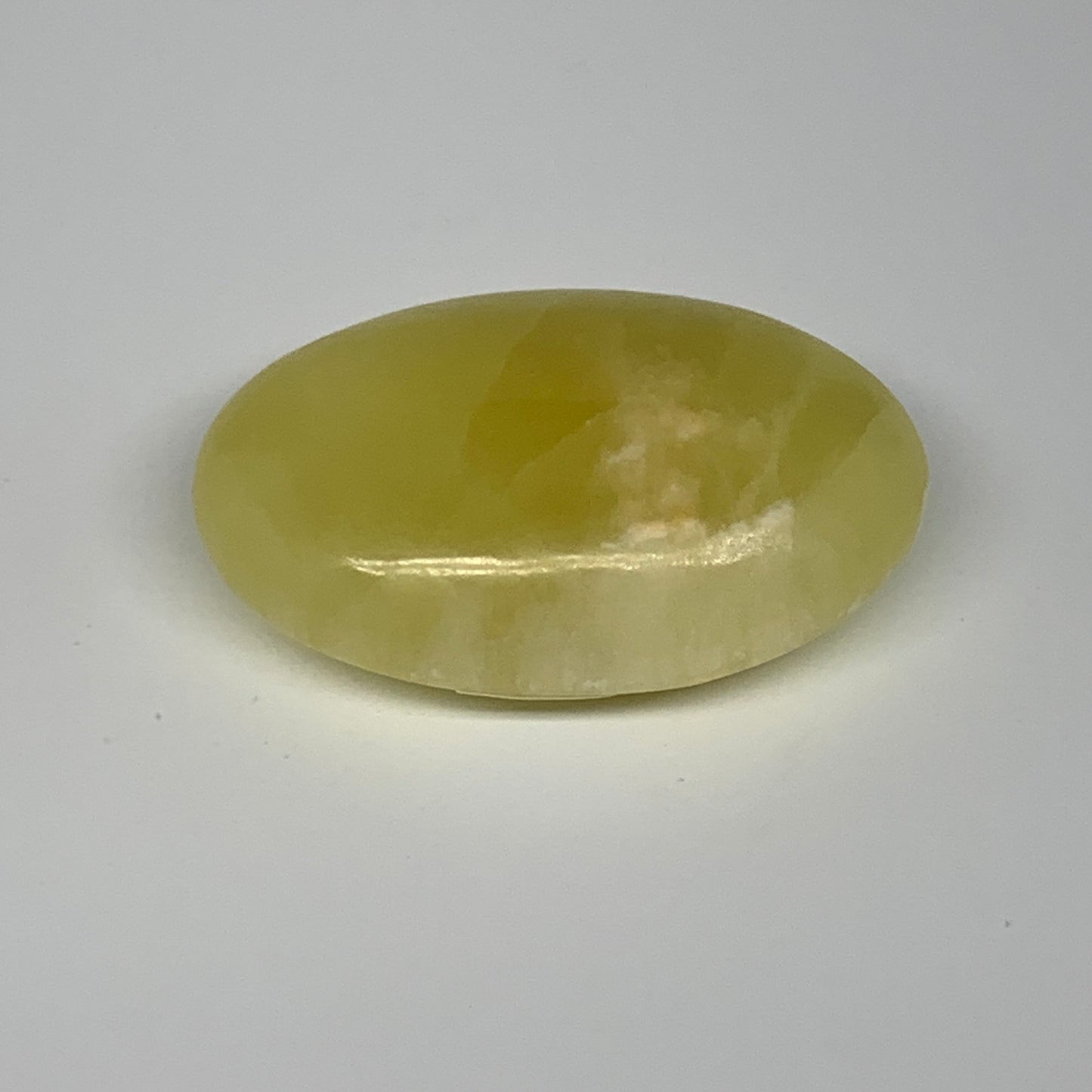 114.9g, 2.7"x1.8"x0.9", Lemon Calcite Palm-Stone Crystal Polished @Pakistan,B264