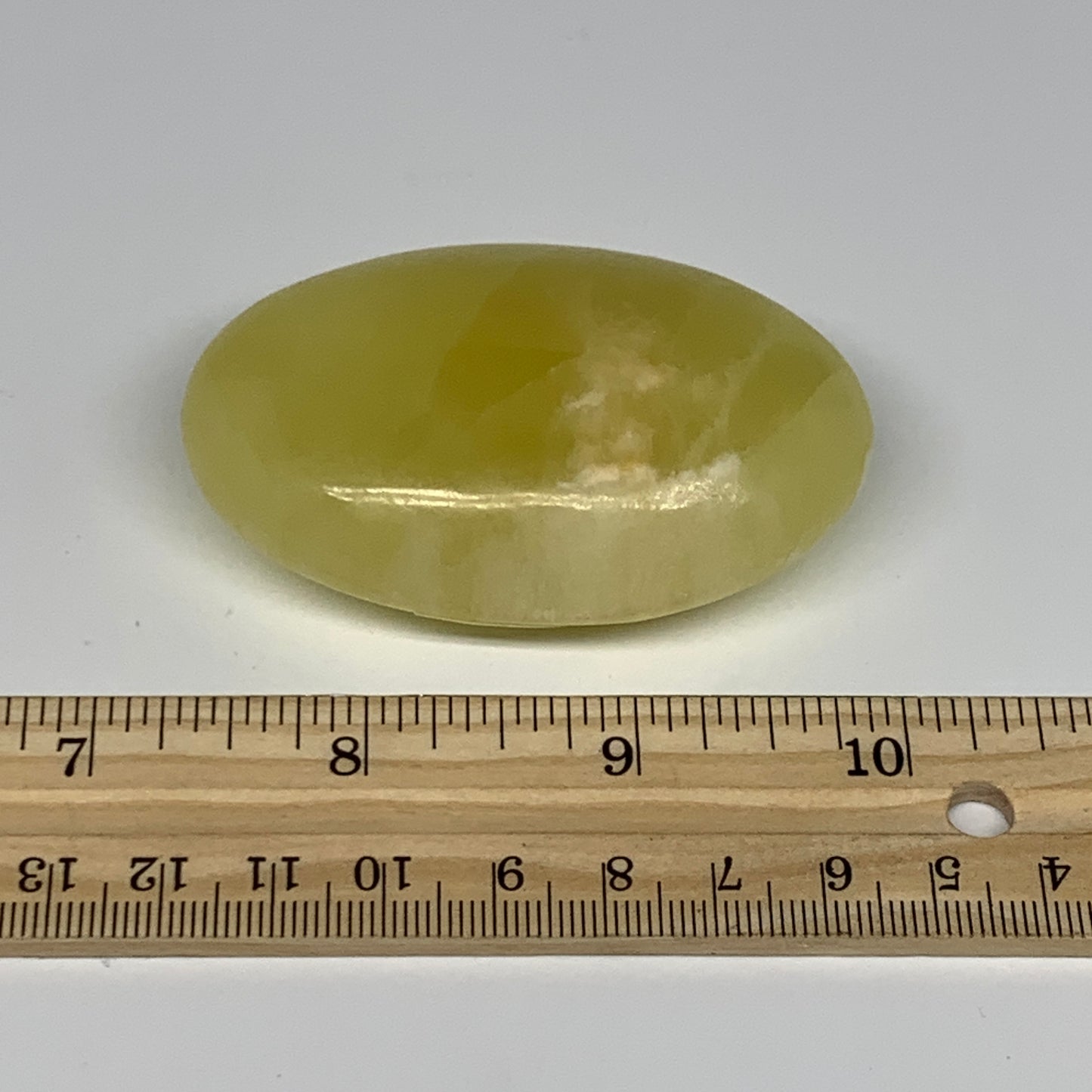 114.9g, 2.7"x1.8"x0.9", Lemon Calcite Palm-Stone Crystal Polished @Pakistan,B264