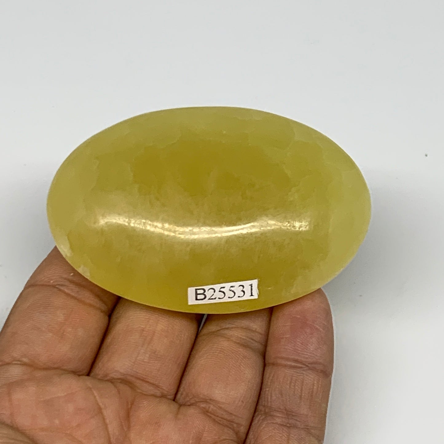 129g, 2.8"x1.9"x0.9", Lemon Calcite Palm-Stone Crystal Polished @Pakistan,B26431