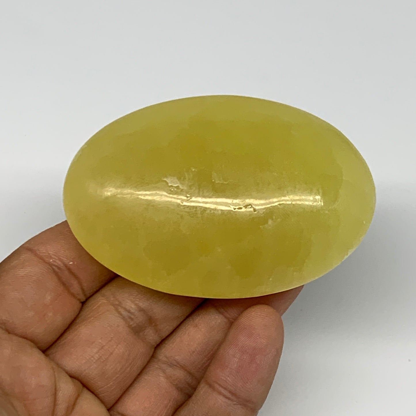 129g, 2.8"x1.9"x0.9", Lemon Calcite Palm-Stone Crystal Polished @Pakistan,B26431