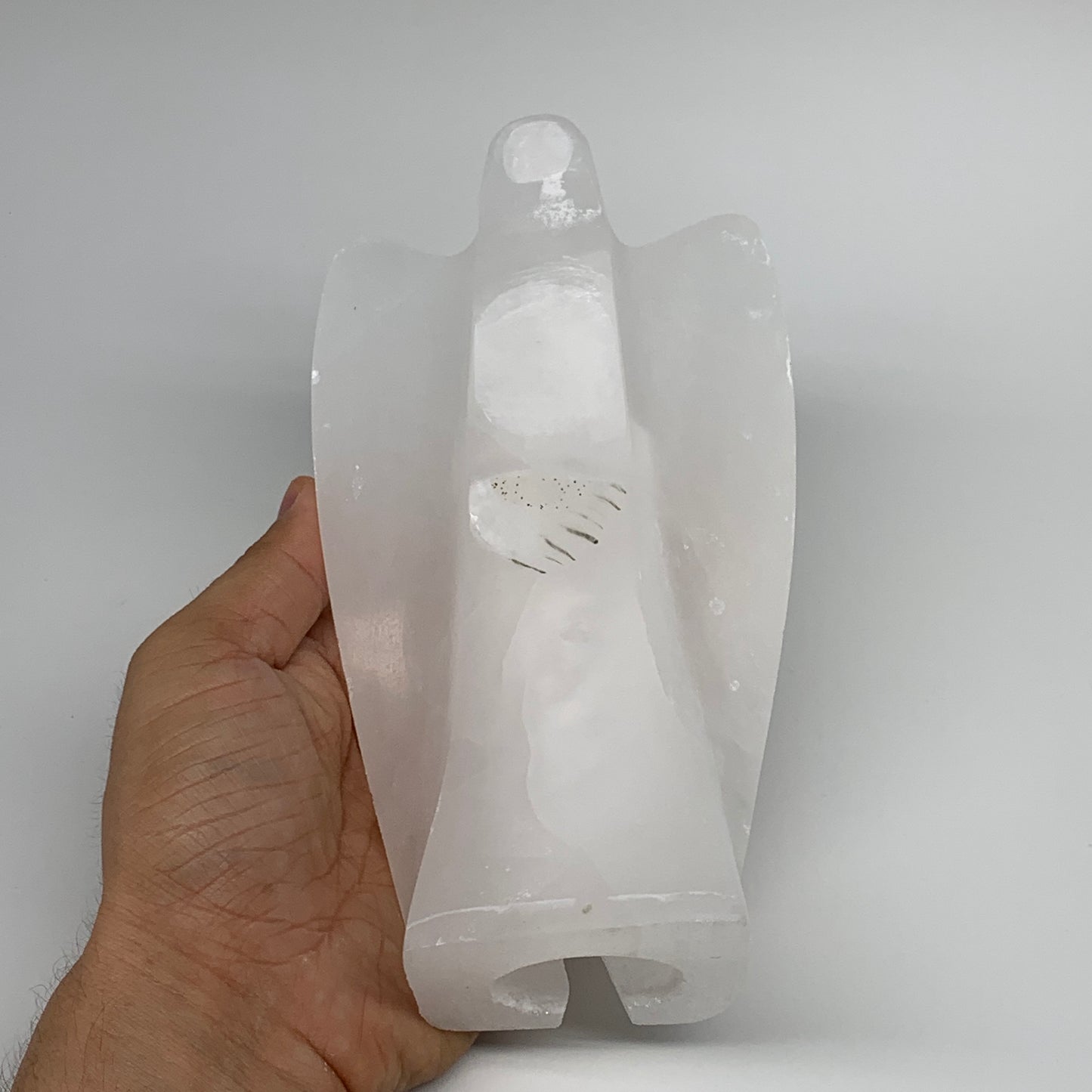 904g,7"x3.9"x1.9" White Selenite (Satin Spar) Angel Lamps @Morocco,B9478