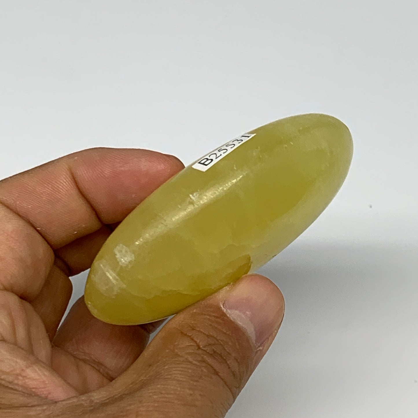 129g, 2.8"x1.9"x0.9", Lemon Calcite Palm-Stone Crystal Polished @Pakistan,B26431