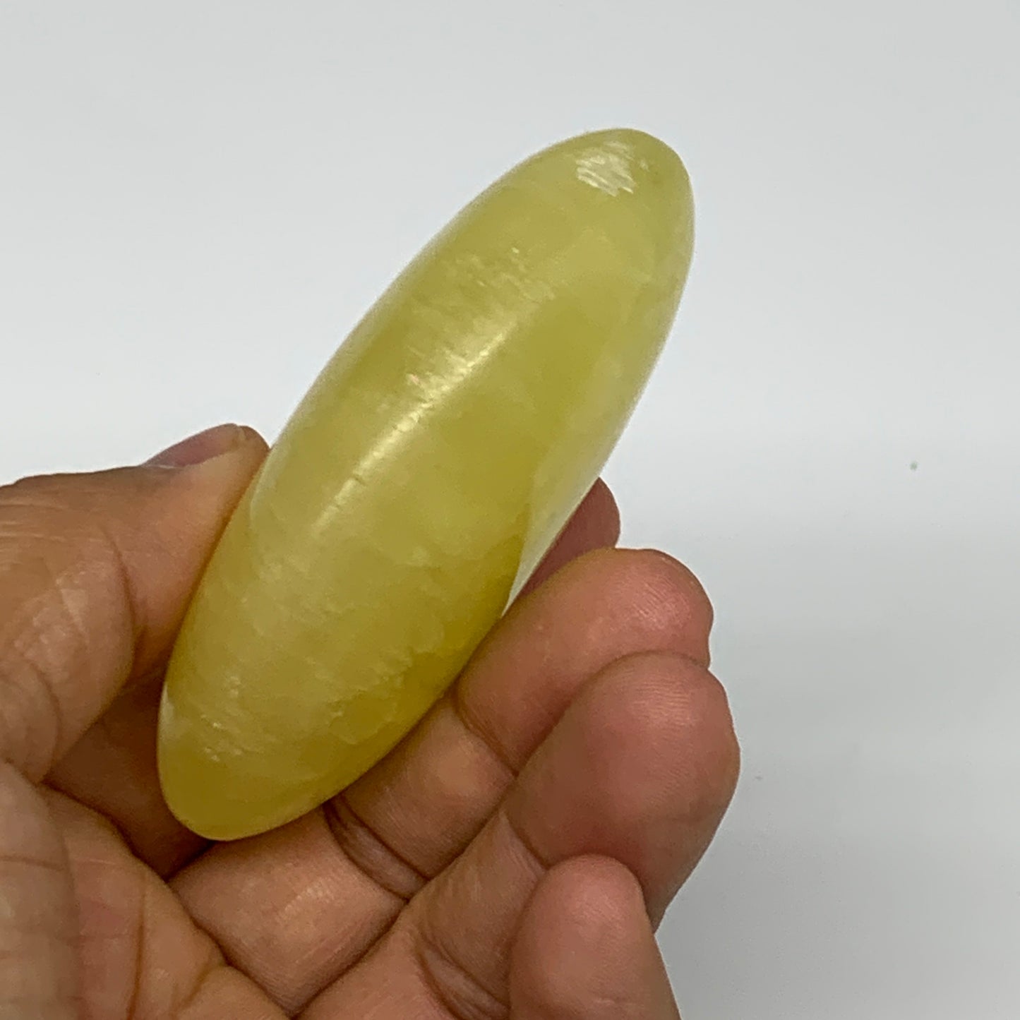 129g, 2.8"x1.9"x0.9", Lemon Calcite Palm-Stone Crystal Polished @Pakistan,B26431