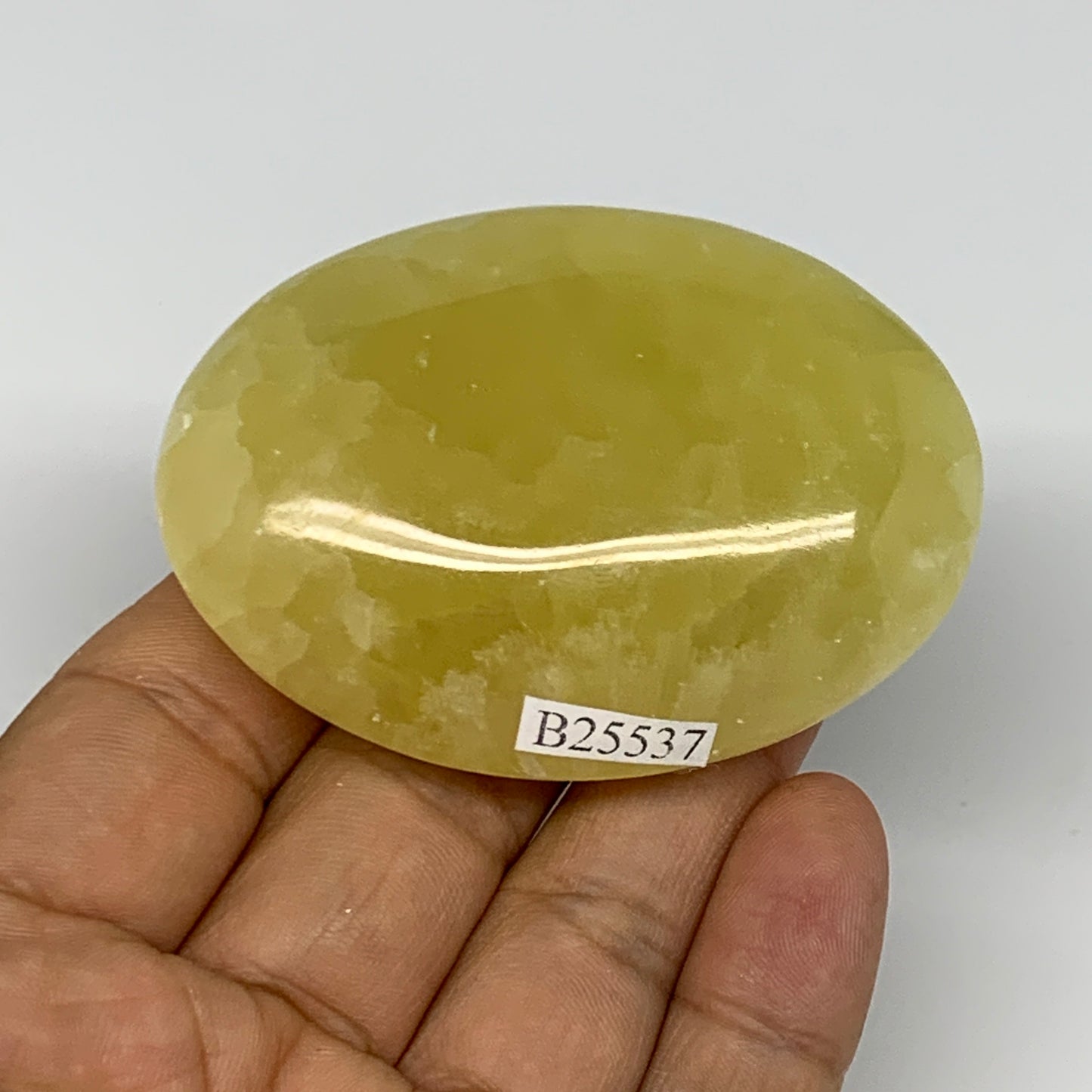 113.4g, 2.6"x1.9"x0.9", Lemon Calcite Palm-Stone Crystal Polished @Pakistan,B255