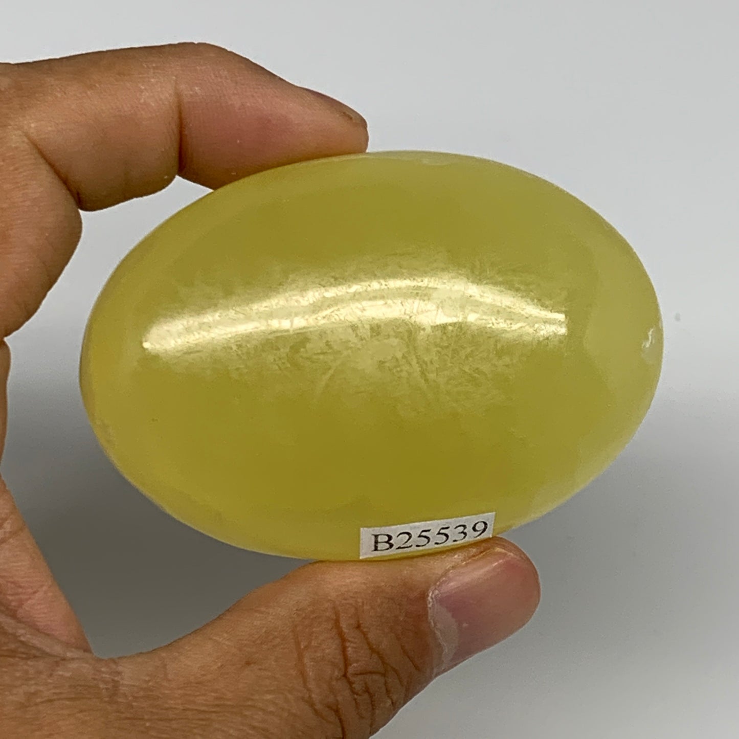 129.2g, 2.6"x1.8"x1", Lemon Calcite Palm-Stone Crystal Polished @Pakistan,B26439