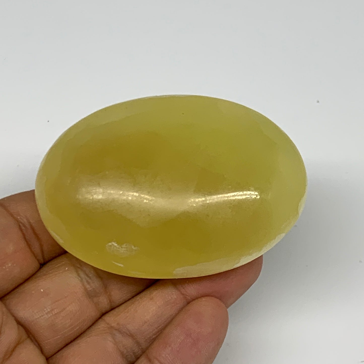 129.2g, 2.6"x1.8"x1", Lemon Calcite Palm-Stone Crystal Polished @Pakistan,B26439