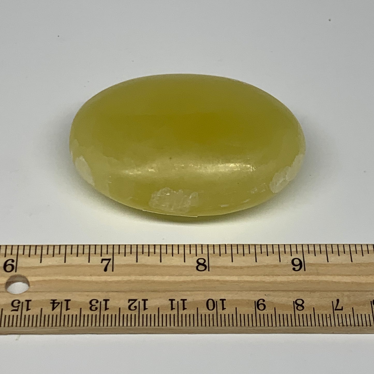 129.2g, 2.6"x1.8"x1", Lemon Calcite Palm-Stone Crystal Polished @Pakistan,B26439