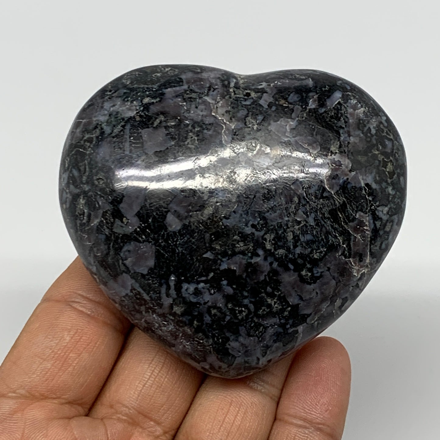 237.3g,2.6"x2.9"x1.3" Indigo Gabro Merlinite Heart Gemstone @Madagascar, B17647