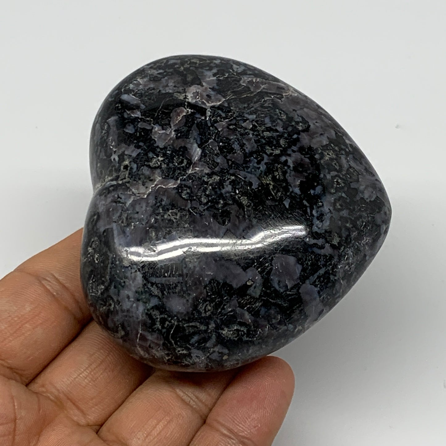 237.3g,2.6"x2.9"x1.3" Indigo Gabro Merlinite Heart Gemstone @Madagascar, B17647