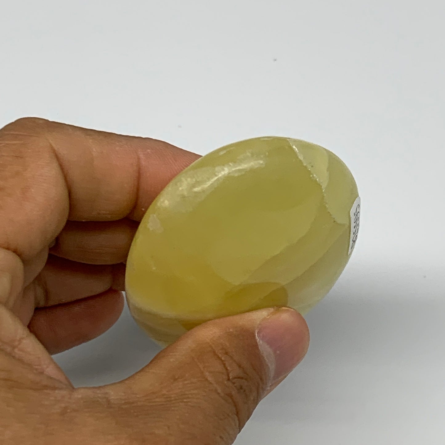 127.6g, 2.8"x2"x0.9", Lemon Calcite Palm-Stone Crystal Polished @Pakistan,B25595