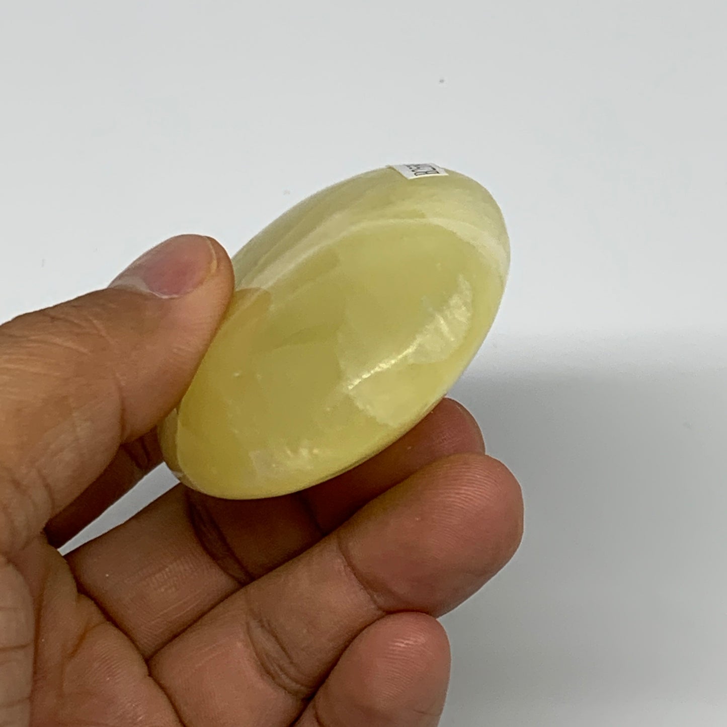 127.6g, 2.8"x2"x0.9", Lemon Calcite Palm-Stone Crystal Polished @Pakistan,B25595