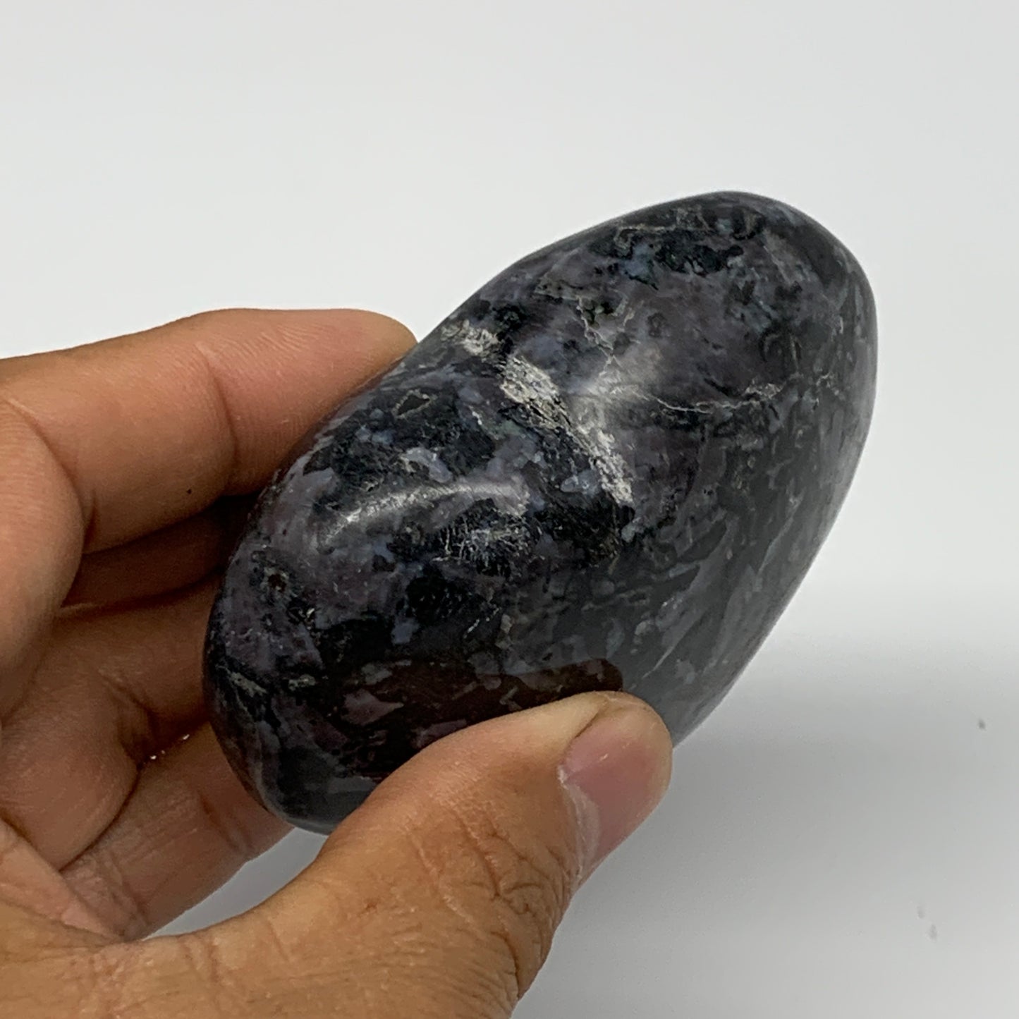 237.3g,2.6"x2.9"x1.3" Indigo Gabro Merlinite Heart Gemstone @Madagascar, B17647