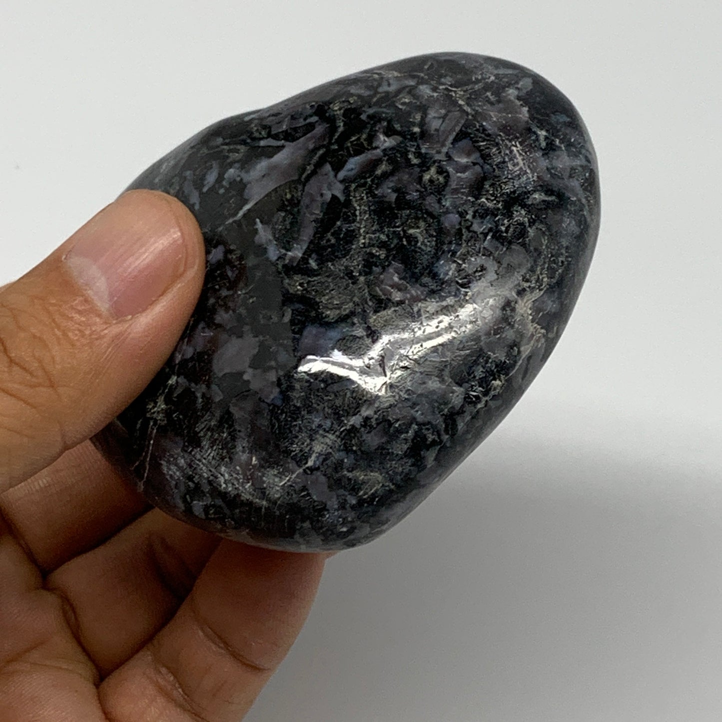 237.3g,2.6"x2.9"x1.3" Indigo Gabro Merlinite Heart Gemstone @Madagascar, B17647