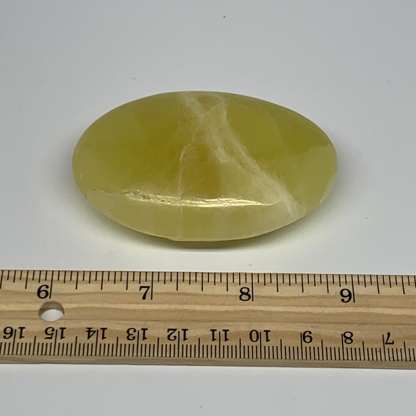 127.6g, 2.8"x2"x0.9", Lemon Calcite Palm-Stone Crystal Polished @Pakistan,B25595