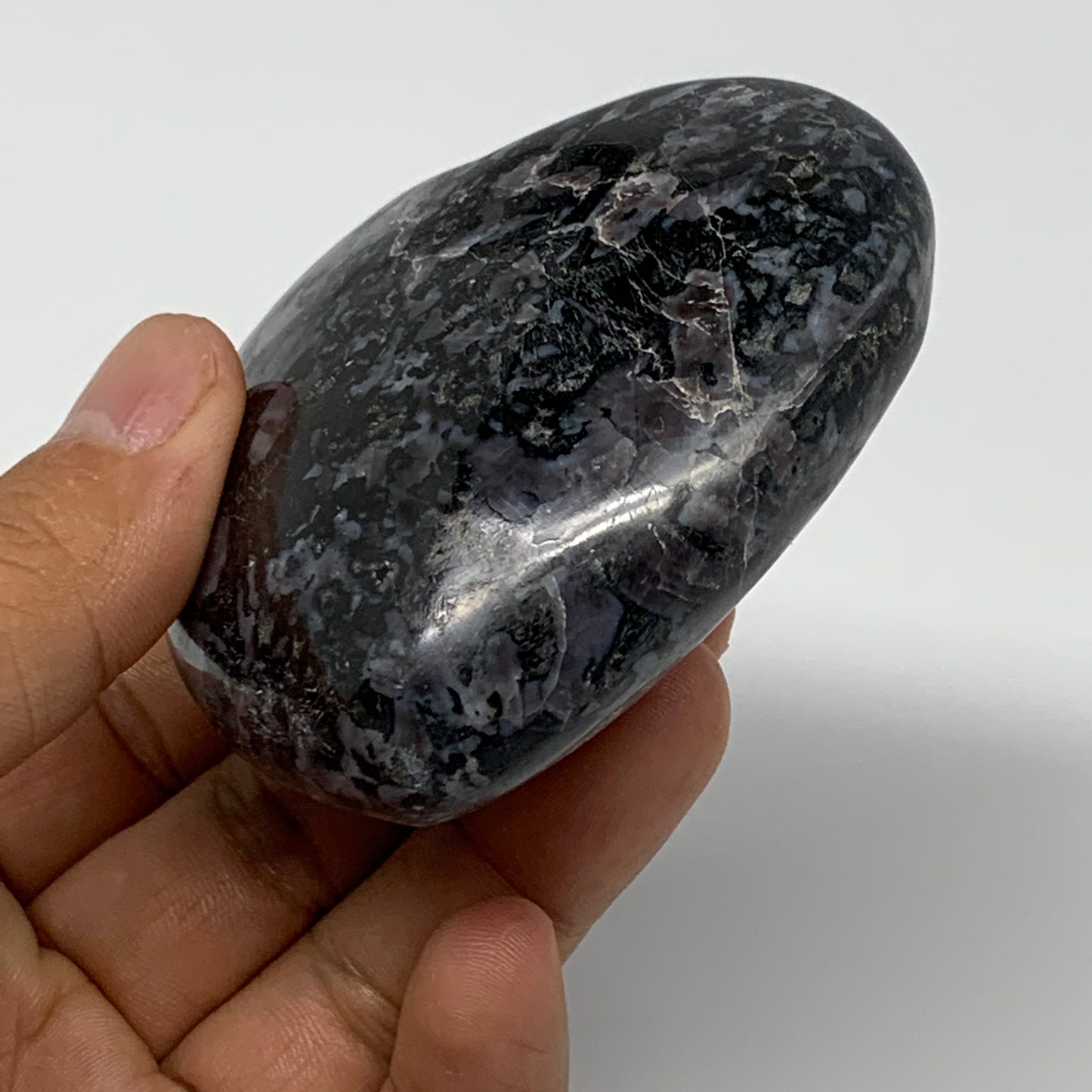 237.3g,2.6"x2.9"x1.3" Indigo Gabro Merlinite Heart Gemstone @Madagascar, B17647