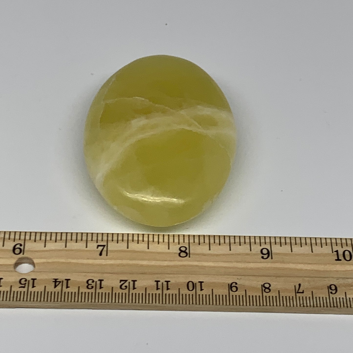 127.6g, 2.8"x2"x0.9", Lemon Calcite Palm-Stone Crystal Polished @Pakistan,B25595