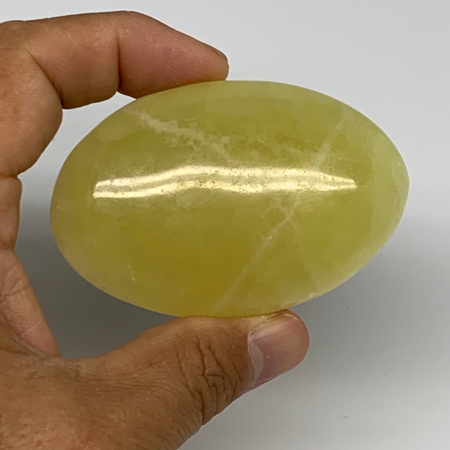 116.8g, 2.8"x1.9"x0.9", Lemon Calcite Palm-Stone Crystal Polished @Pakistan,B259