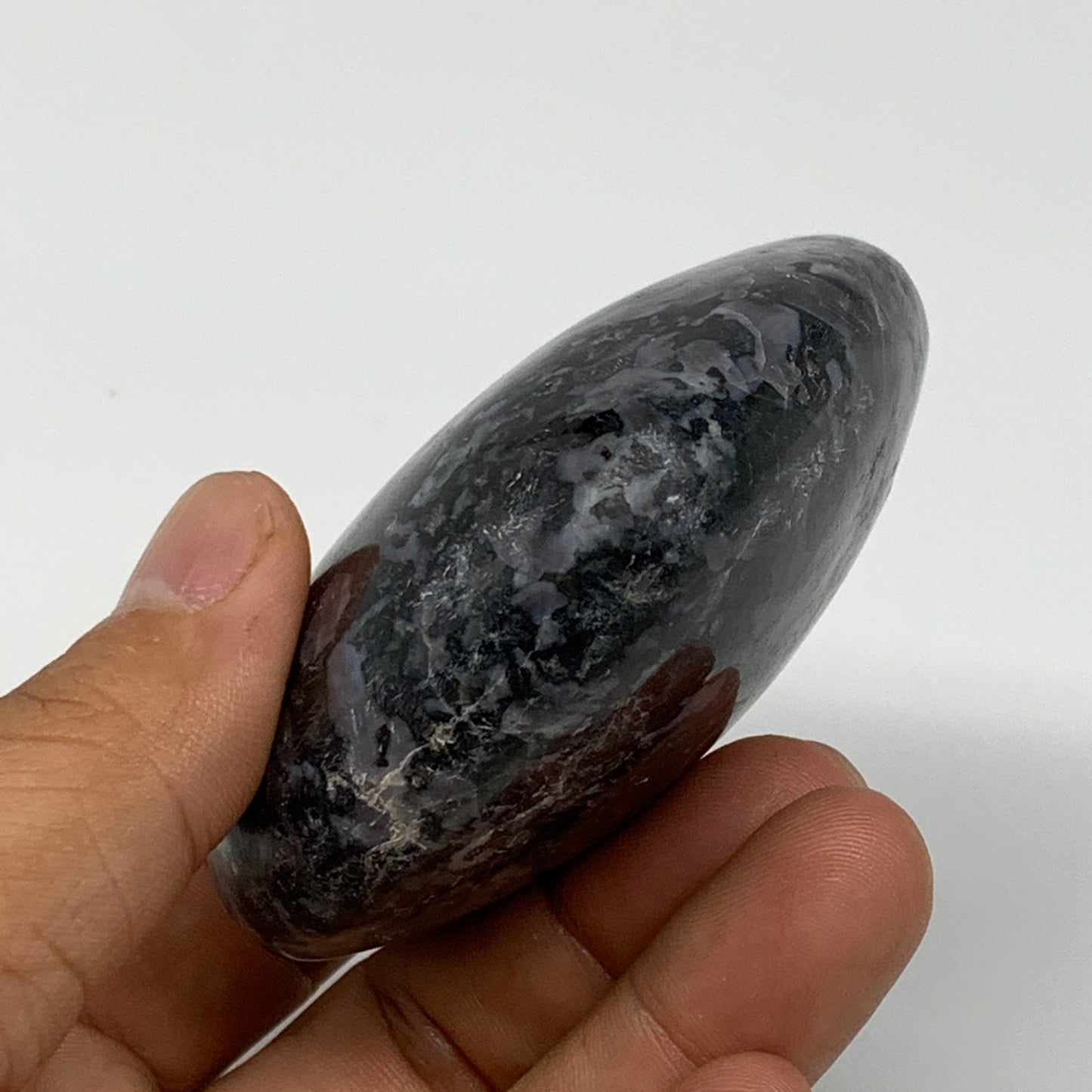 237.3g,2.6"x2.9"x1.3" Indigo Gabro Merlinite Heart Gemstone @Madagascar, B17647