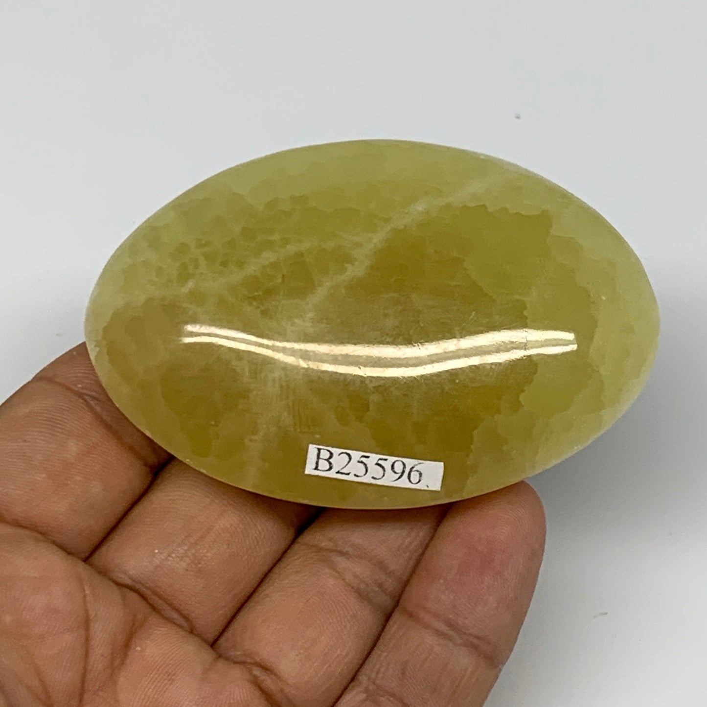 116.8g, 2.8"x1.9"x0.9", Lemon Calcite Palm-Stone Crystal Polished @Pakistan,B259