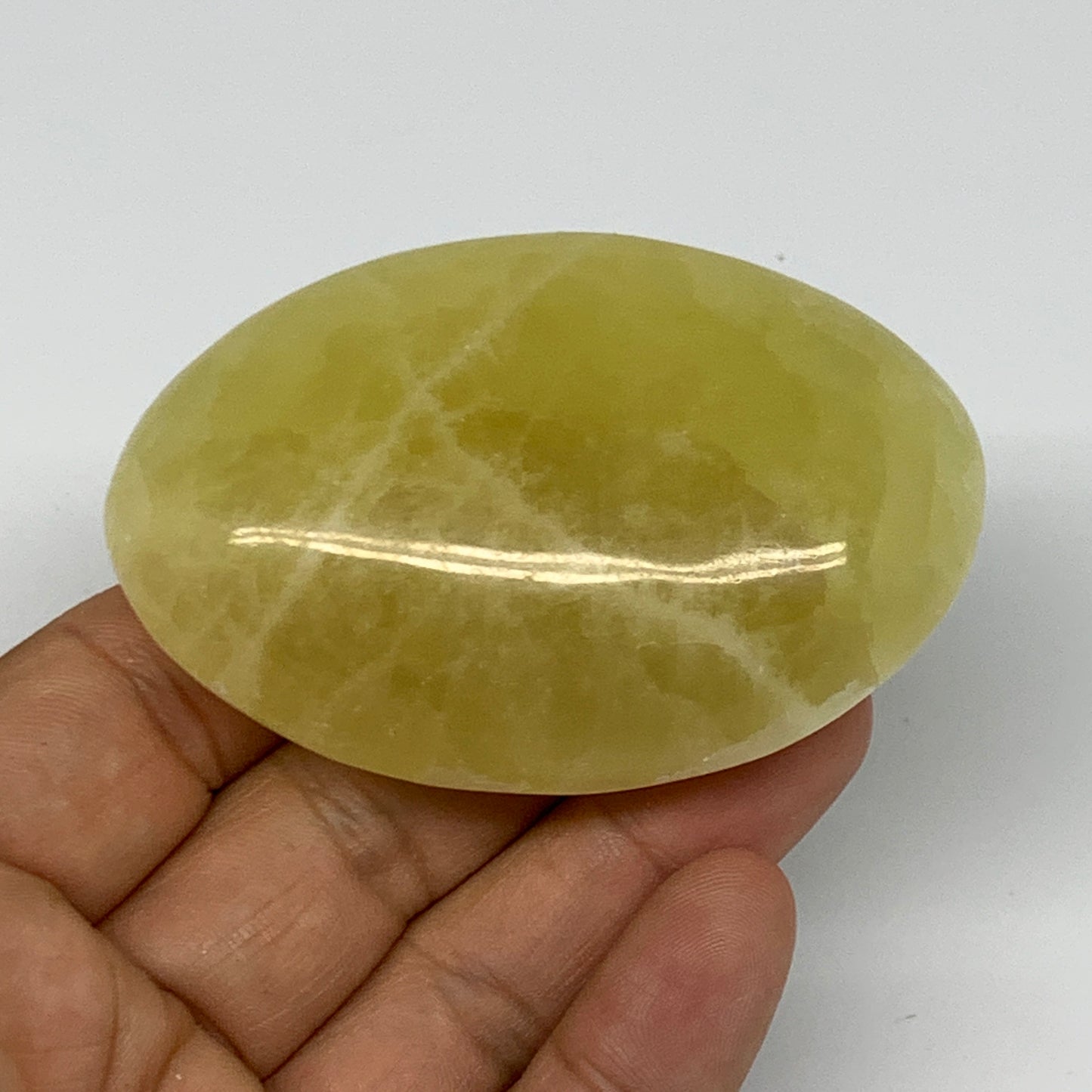 116.8g, 2.8"x1.9"x0.9", Lemon Calcite Palm-Stone Crystal Polished @Pakistan,B259