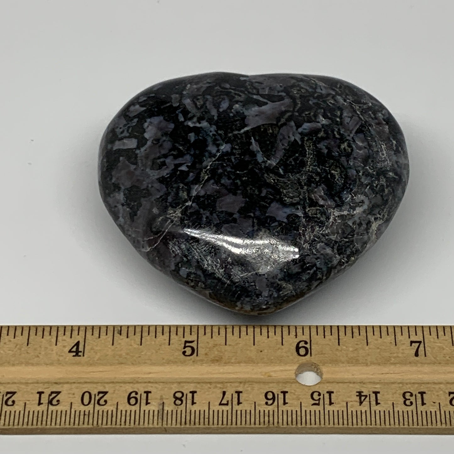 237.3g,2.6"x2.9"x1.3" Indigo Gabro Merlinite Heart Gemstone @Madagascar, B17647