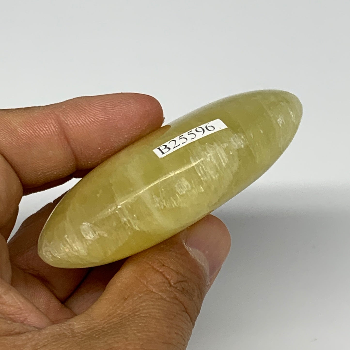 116.8g, 2.8"x1.9"x0.9", Lemon Calcite Palm-Stone Crystal Polished @Pakistan,B259