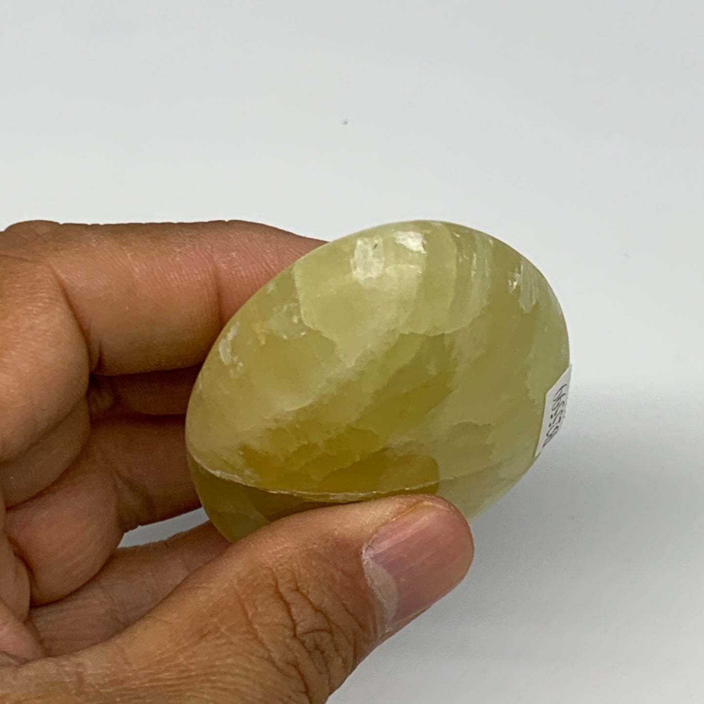 110.1g, 2.9"x1.8"x0.8", Lemon Calcite Palm-Stone Crystal Polished @Pakistan,B259