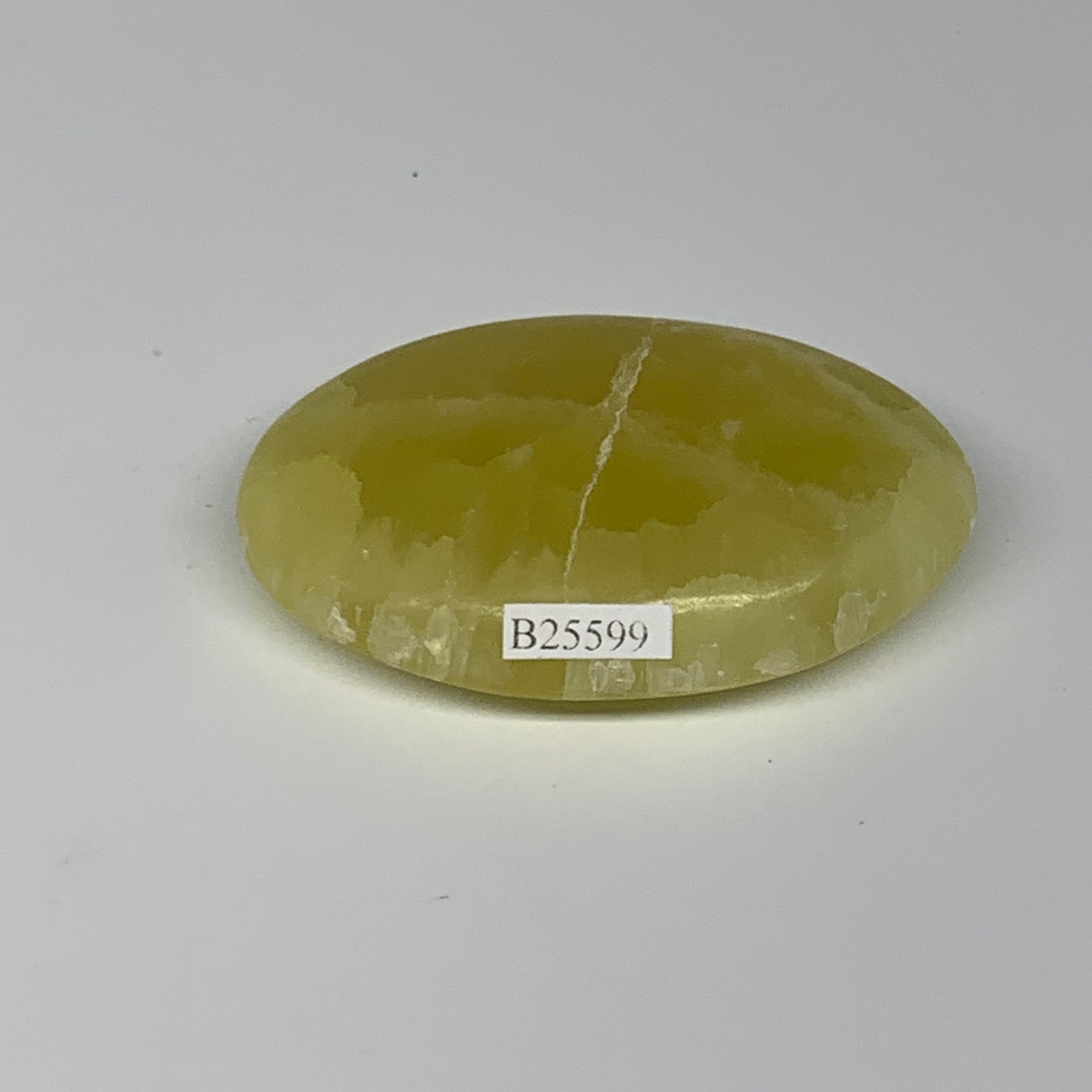 110.1g, 2.9"x1.8"x0.8", Lemon Calcite Palm-Stone Crystal Polished @Pakistan,B259