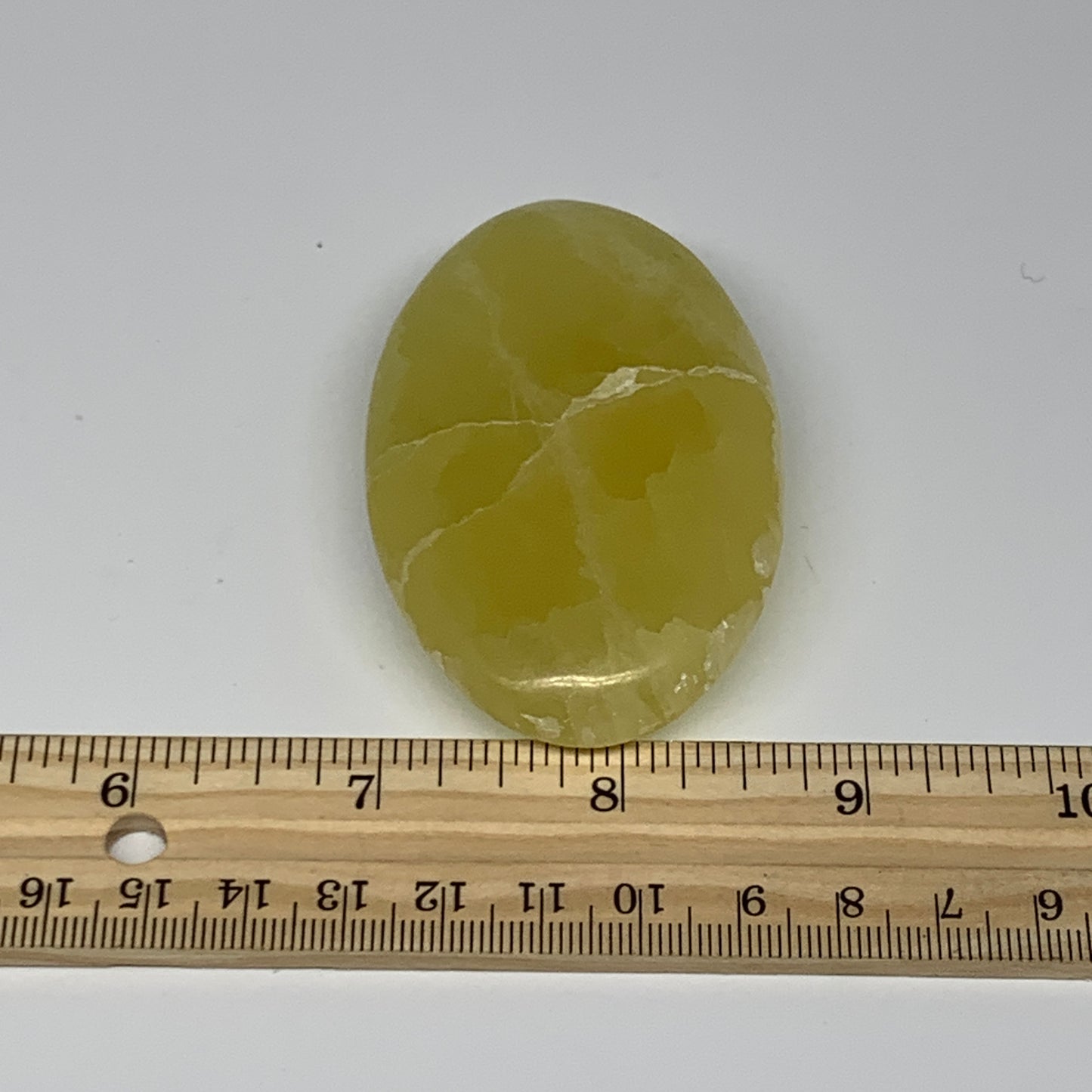 110.1g, 2.9"x1.8"x0.8", Lemon Calcite Palm-Stone Crystal Polished @Pakistan,B259