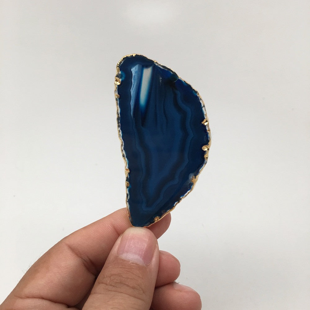 110 cts Blue Agate Druzy Slice Geode Pendant Gold Plated From Brazil, Bp1032 - watangem.com