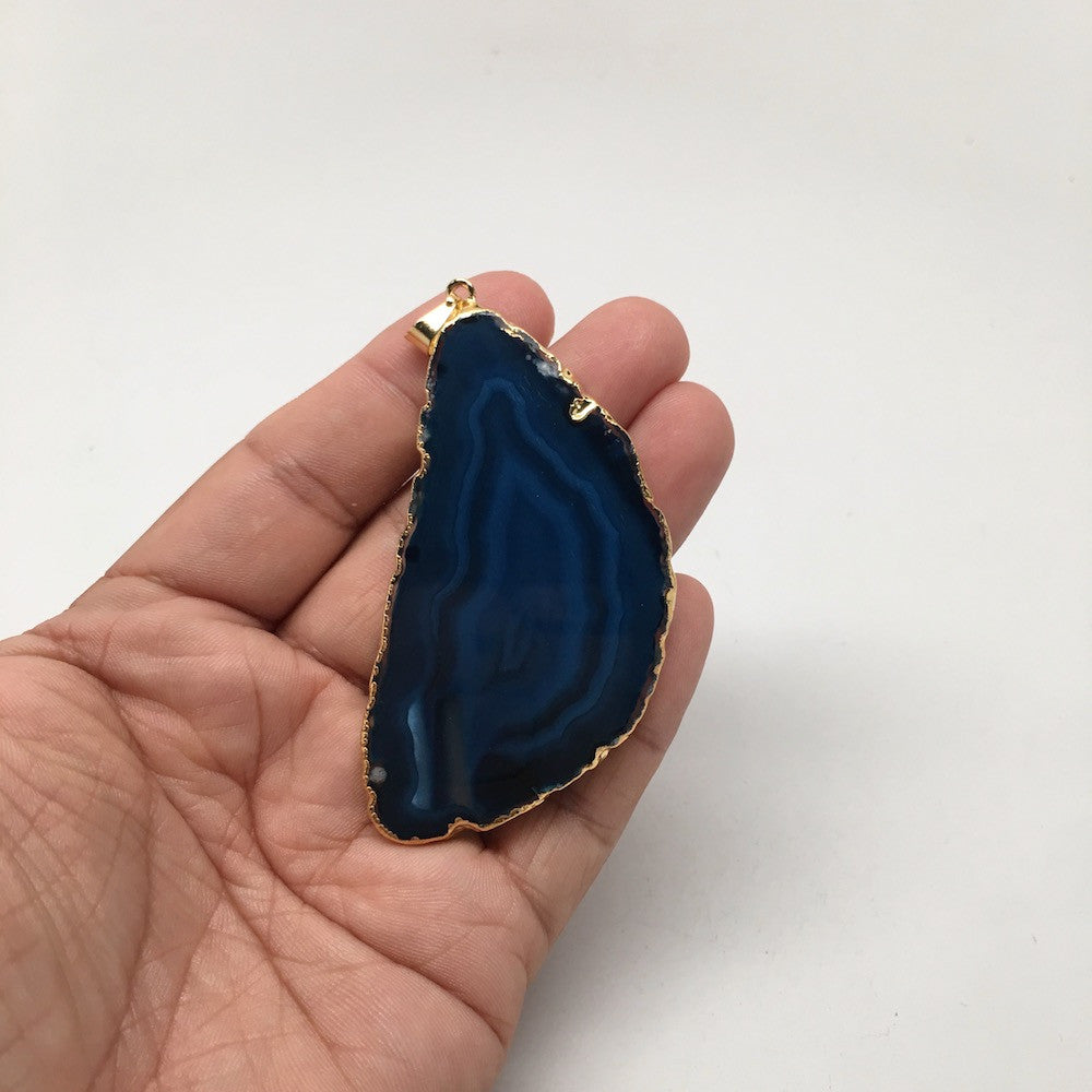 110 cts Blue Agate Druzy Slice Geode Pendant Gold Plated From Brazil, Bp1032 - watangem.com