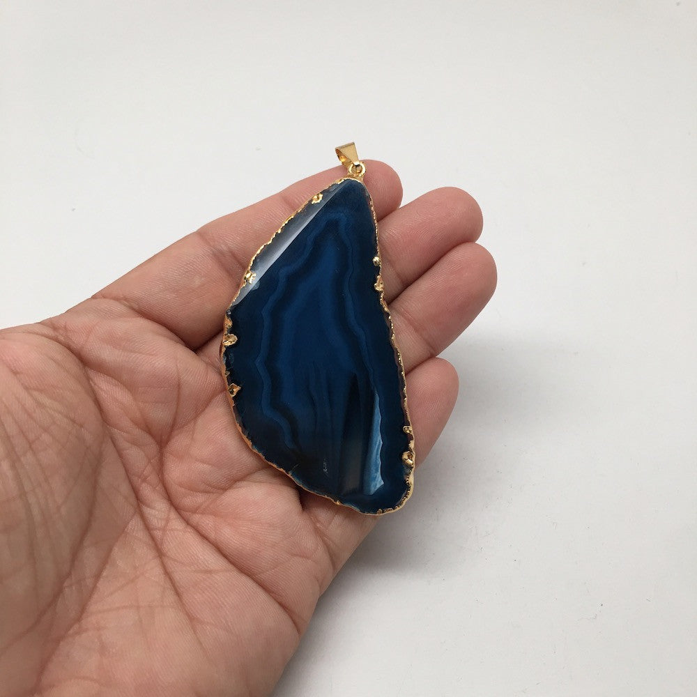 110 cts Blue Agate Druzy Slice Geode Pendant Gold Plated From Brazil, Bp1032 - watangem.com