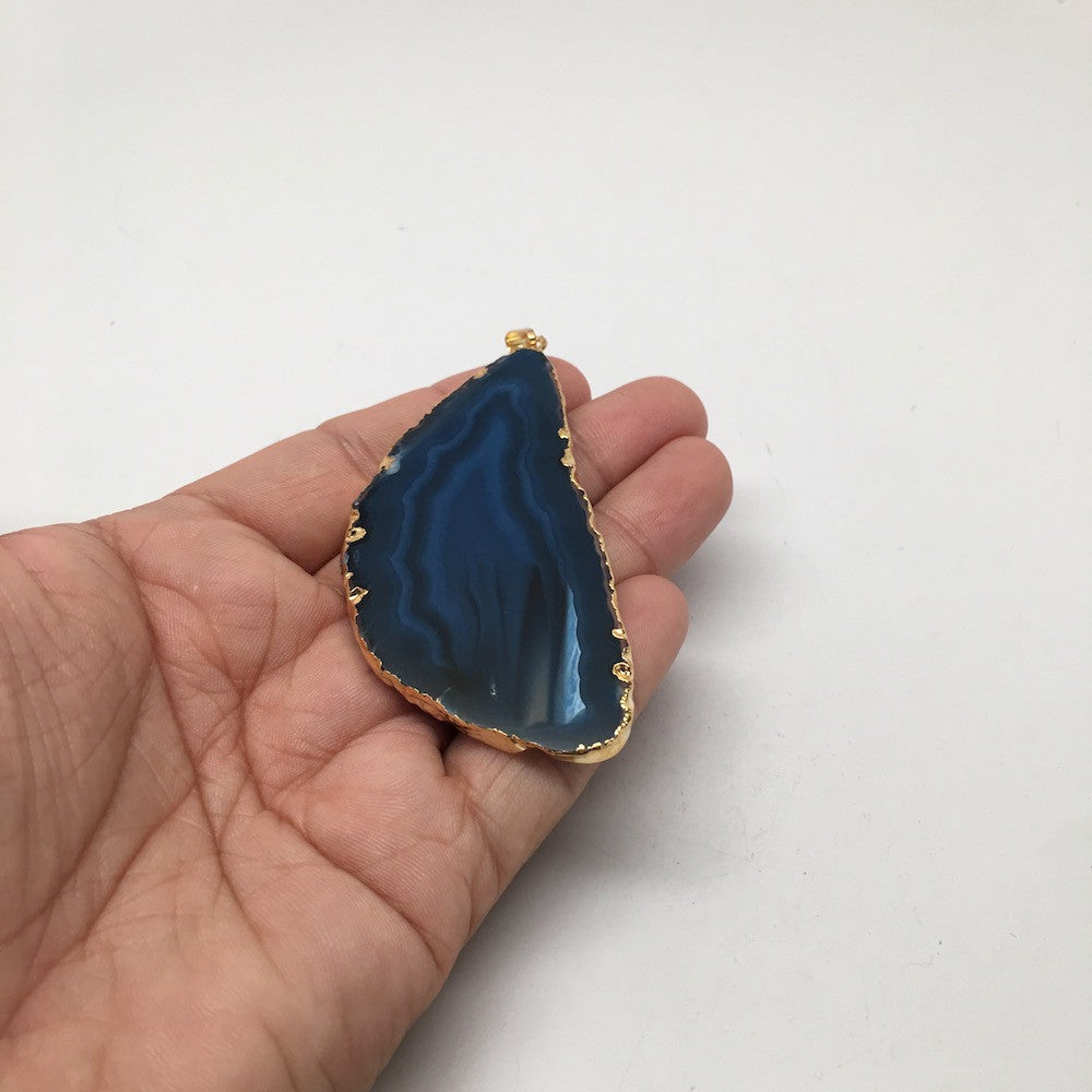 110 cts Blue Agate Druzy Slice Geode Pendant Gold Plated From Brazil, Bp1032 - watangem.com