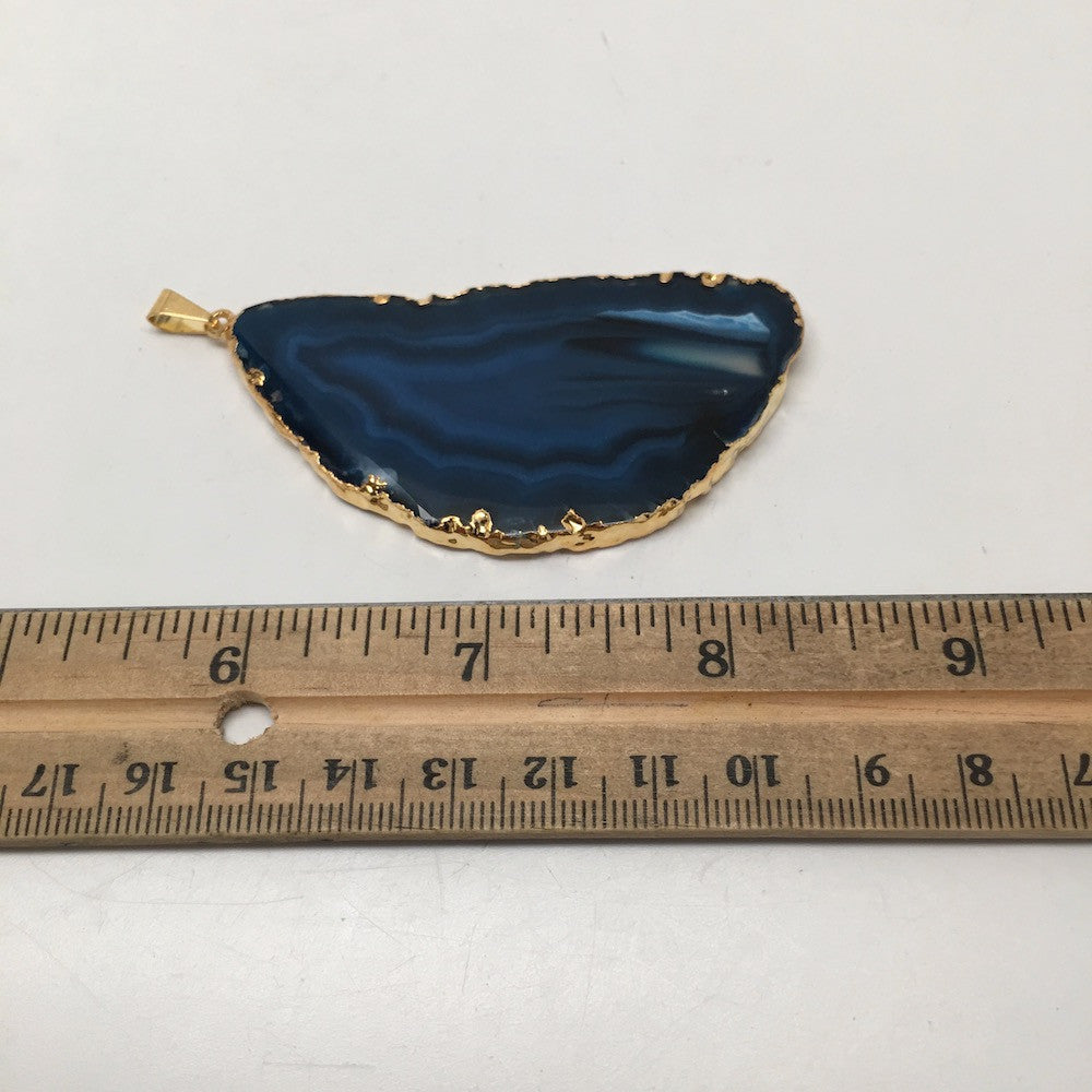 110 cts Blue Agate Druzy Slice Geode Pendant Gold Plated From Brazil, Bp1032 - watangem.com