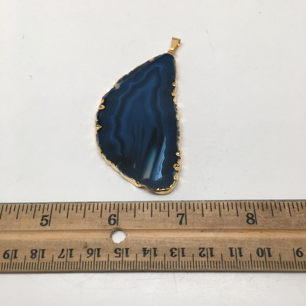 110 cts Blue Agate Druzy Slice Geode Pendant Gold Plated From Brazil, Bp1032 - watangem.com