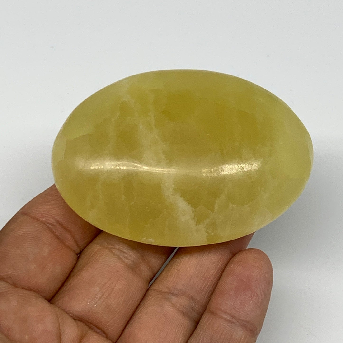 116.8g, 2.7"x1.9"x0.9", Lemon Calcite Palm-Stone Crystal Polished @Pakistan,B264