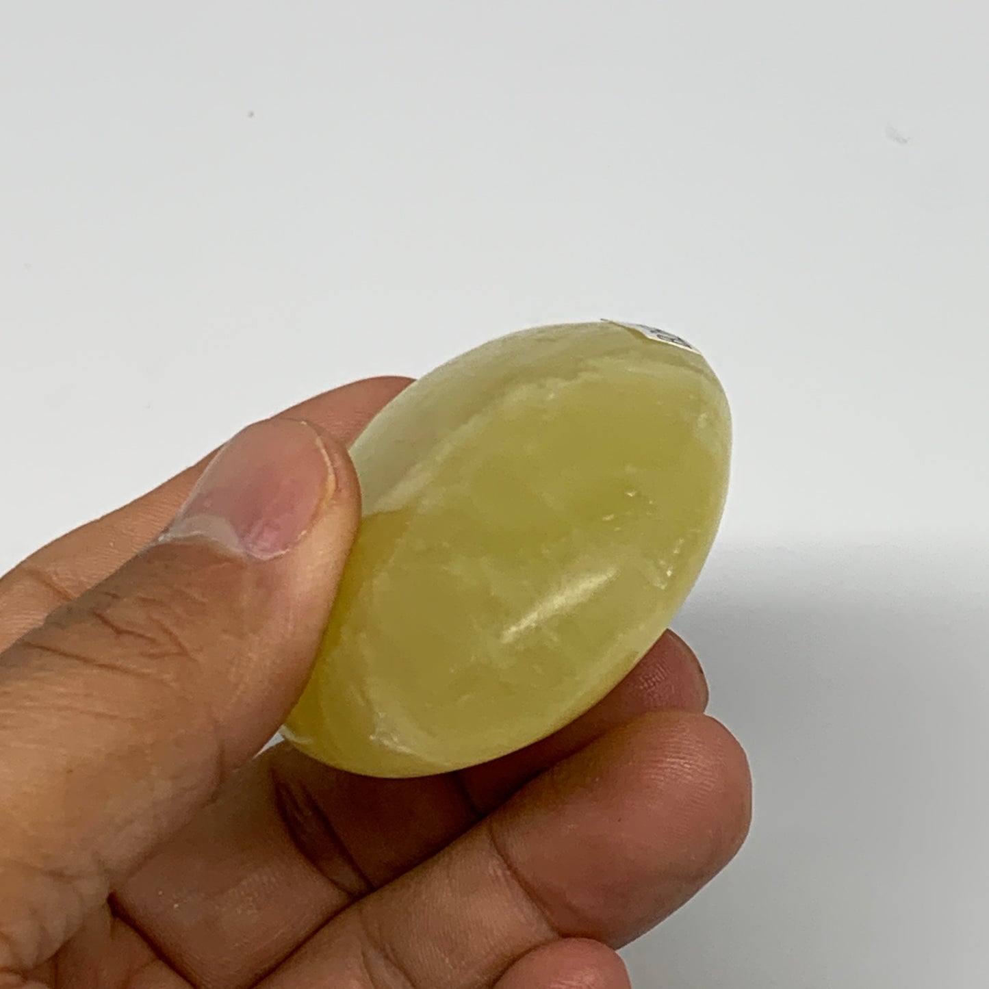 116.8g, 2.7"x1.9"x0.9", Lemon Calcite Palm-Stone Crystal Polished @Pakistan,B264