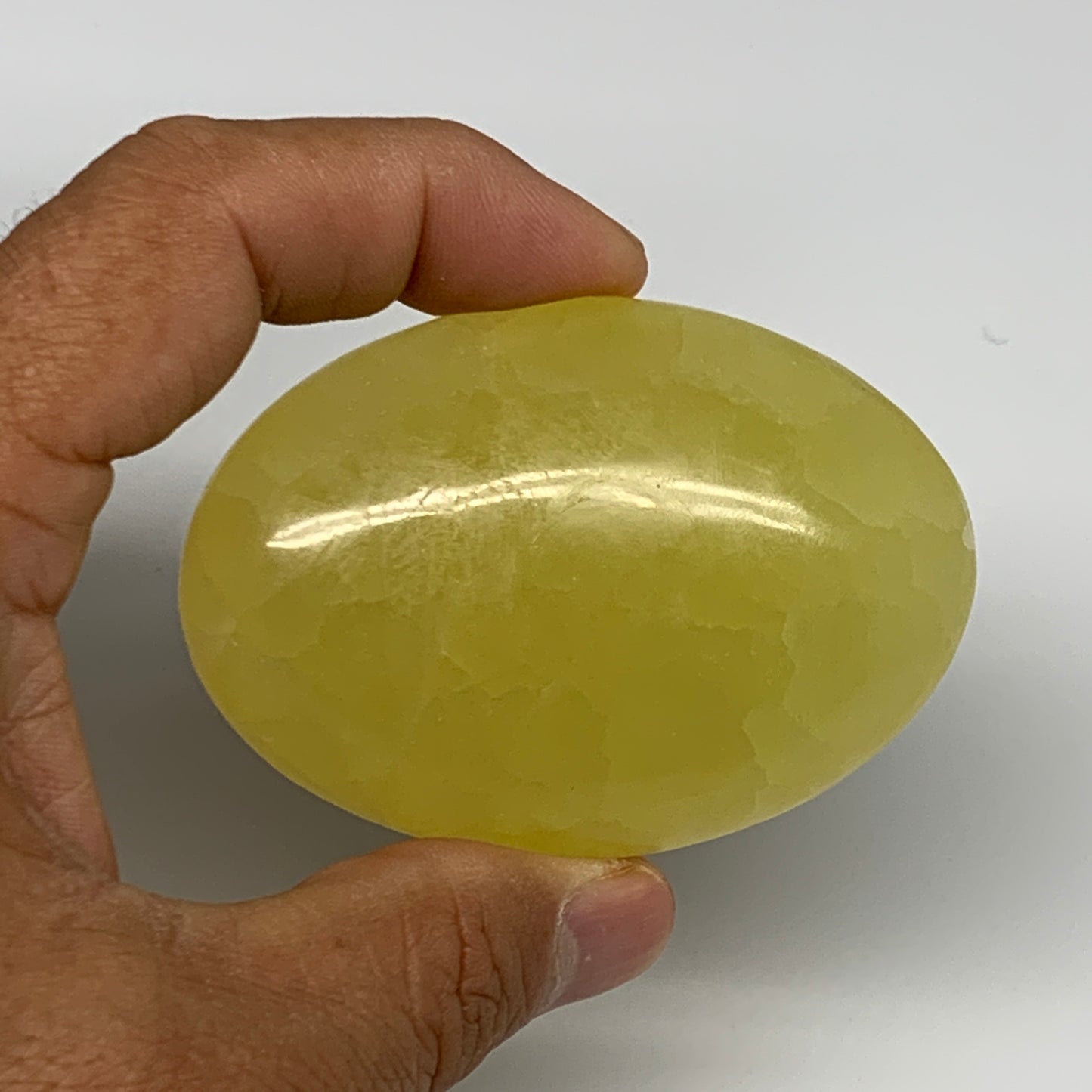 126.2g, 2.7"x1.9"x0.9", Lemon Calcite Palm-Stone Crystal Polished @Pakistan,B264