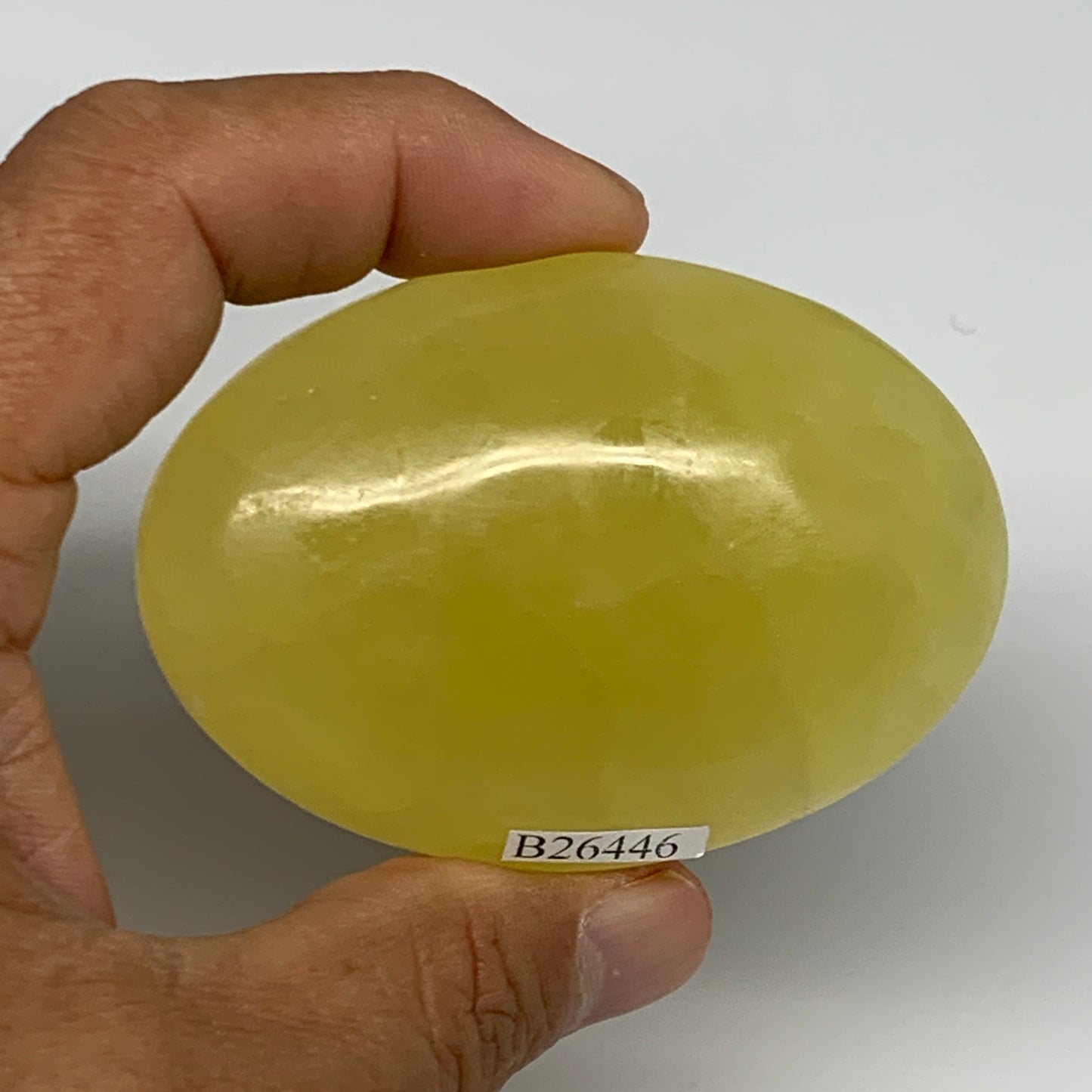 126.2g, 2.7"x1.9"x0.9", Lemon Calcite Palm-Stone Crystal Polished @Pakistan,B264