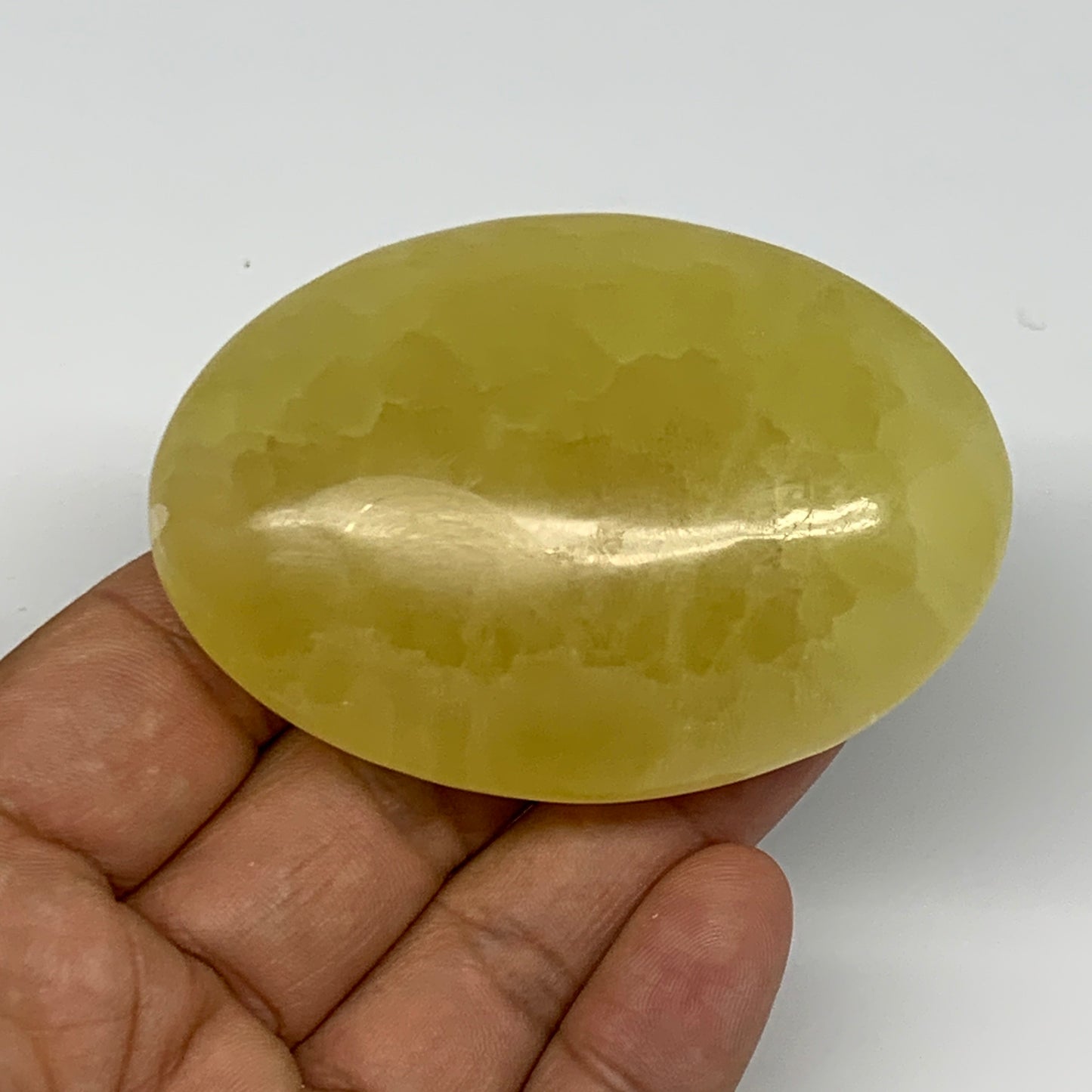 126.2g, 2.7"x1.9"x0.9", Lemon Calcite Palm-Stone Crystal Polished @Pakistan,B264